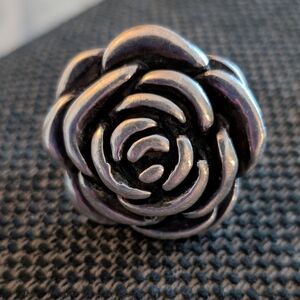 Sterling Silver 925 Rose Flower Statement Ring Oxidized Floral Boho Vintage